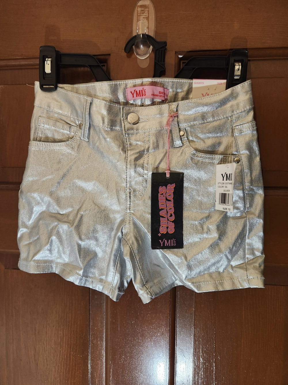 YMI Girls Metallic Silver Shorts Size 12 NWT Low Rise 5 Pocket